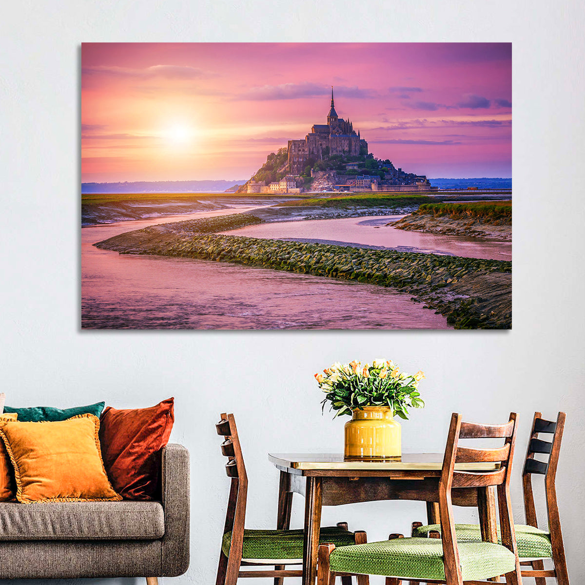 Mont Saint-michel Sunset Wall Art in a room, landscape
