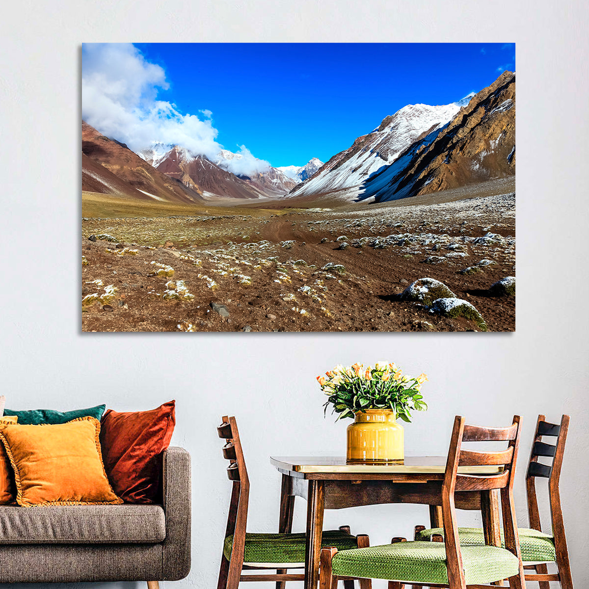 Mount Aconcagua Valley View Wall Art in a room, landscape