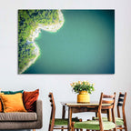L-shaped Coastline Over Teal Lake Wall Art