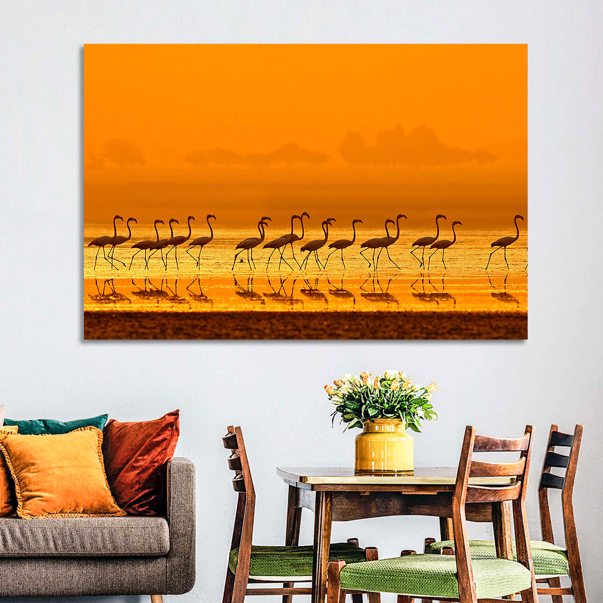 Flamingo Line at Golden Hour Wall Art