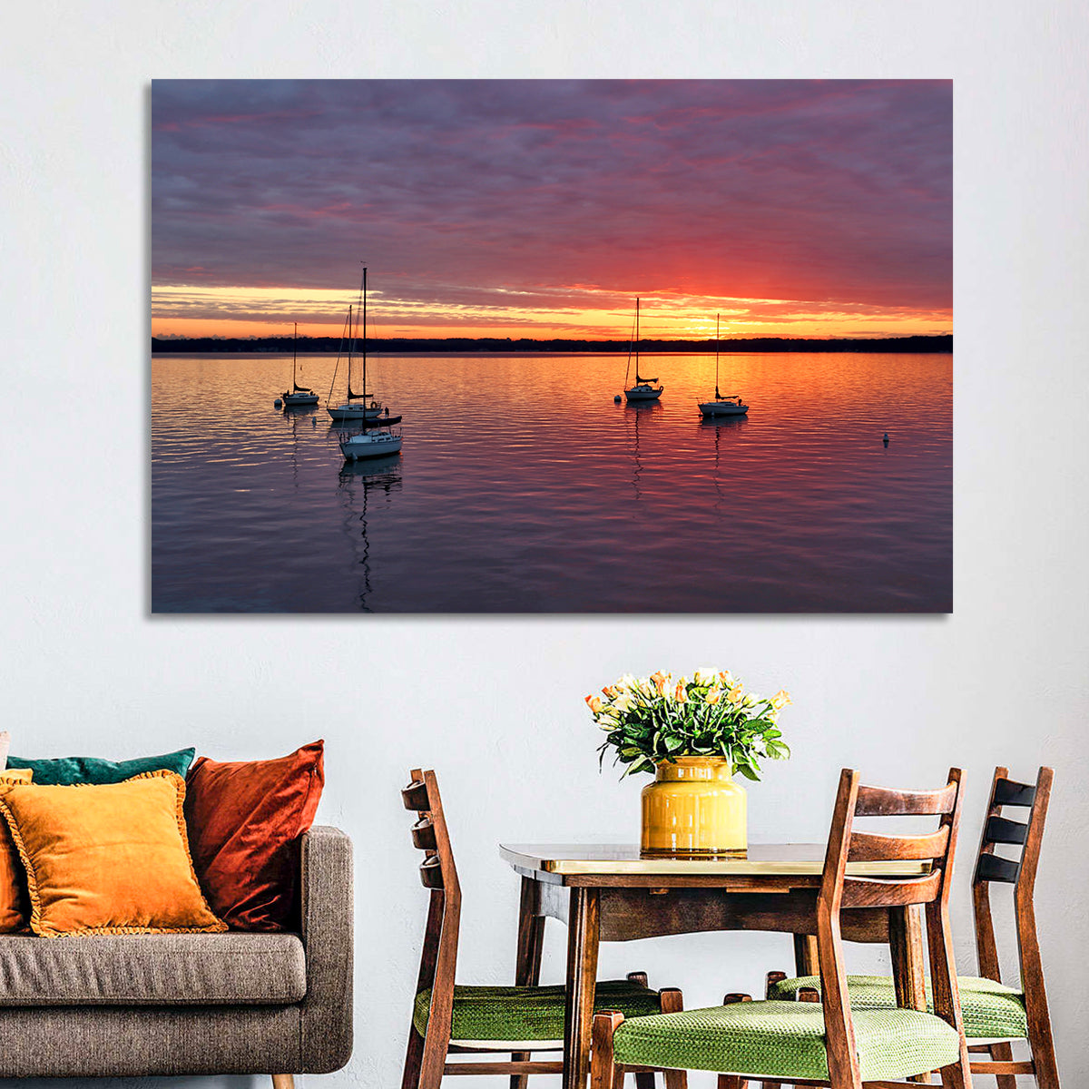 Lake Mendota Sailboats at Sunset Wall Art