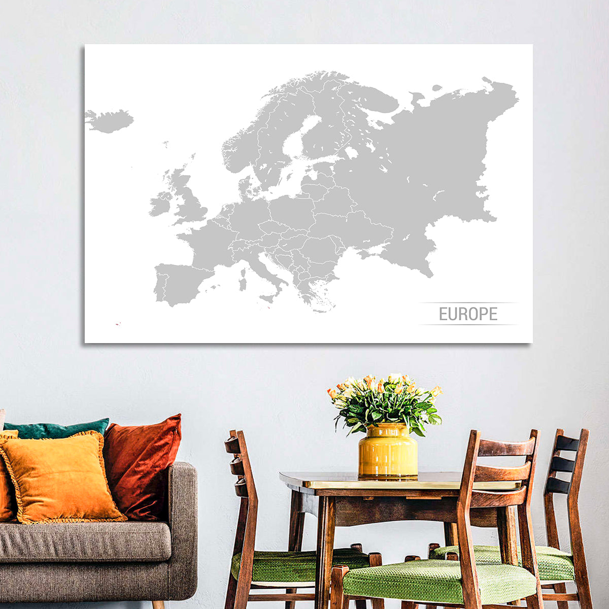 Gray Europe Outline Map Wall Art