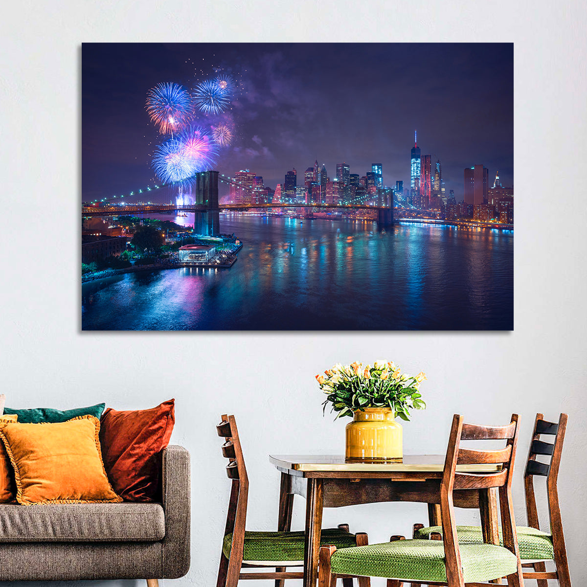 Fireworks Over Brooklyn Bridge Wall Art