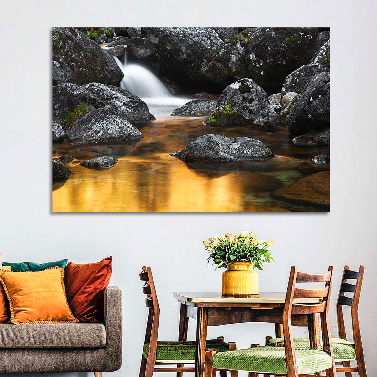 Golden Stream Waterfall Wall Art