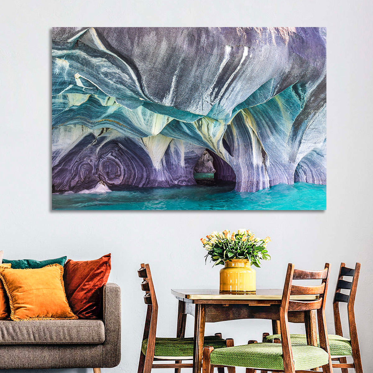 Marble Caves of Lake General Carrera Wall Art in a room, landscape