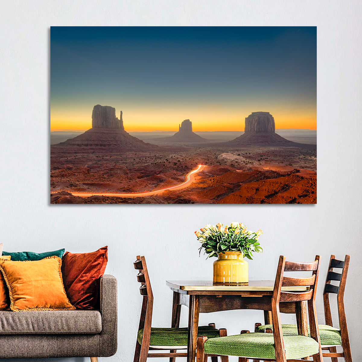 Monument Valley Golden Horizon Wall Art in a room, landscape