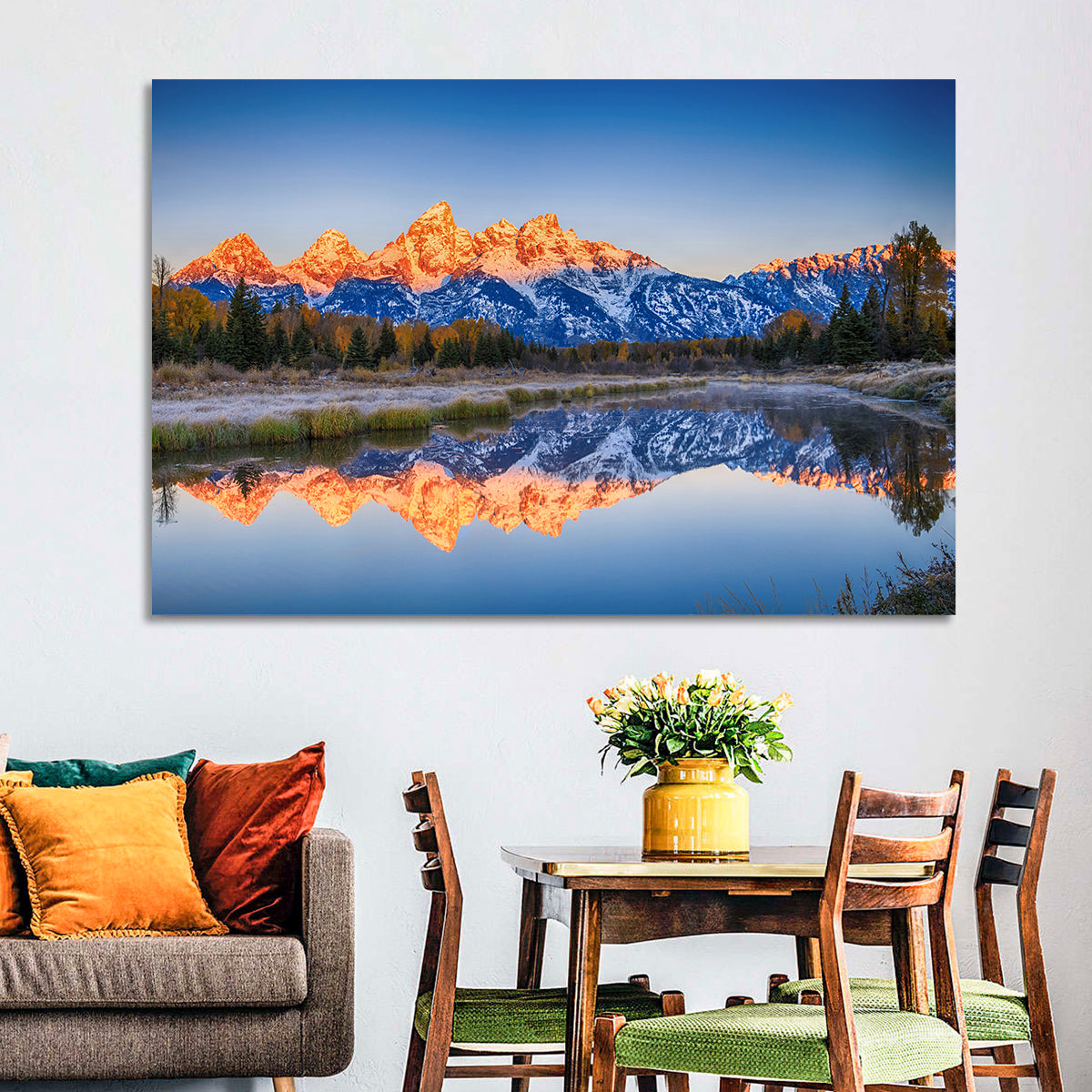 Schwabacher Landing, Grand Teton Sunrise Wall Art in a room, landscape