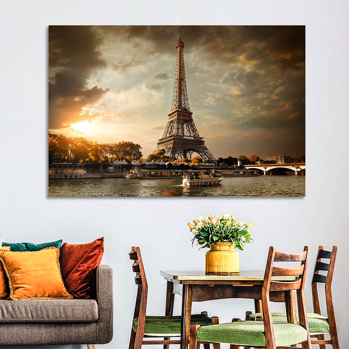 Eiffel Tower at Sunset Wall Art in a room, landscape