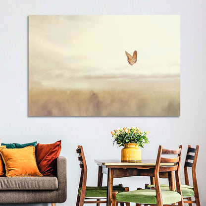 Monarch Over Beige Field Wall Art