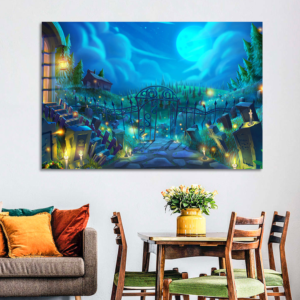 Halloween Cemetery Gate Illustration Wall Art