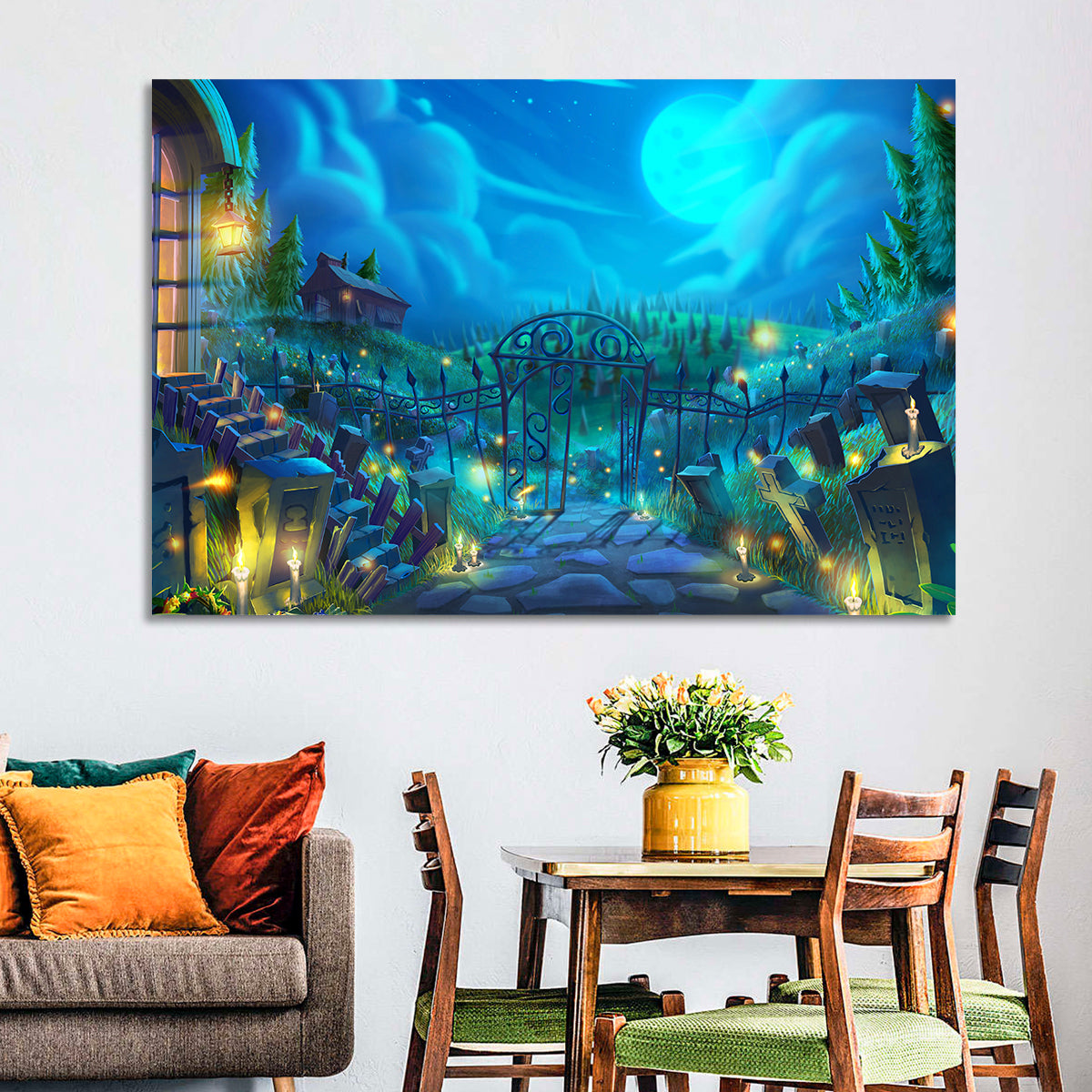Halloween Cemetery Gate Illustration Wall Art