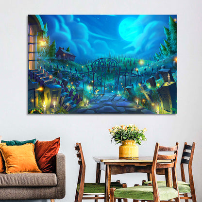 Halloween Cemetery Gate Illustration Wall Art