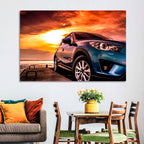 Suv on Pier at Sunset Wall Art