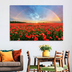 Poppy Field with Double Rainbow Wall Art