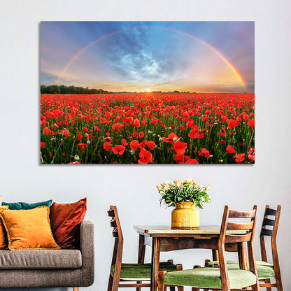Poppy Field with Double Rainbow Wall Art