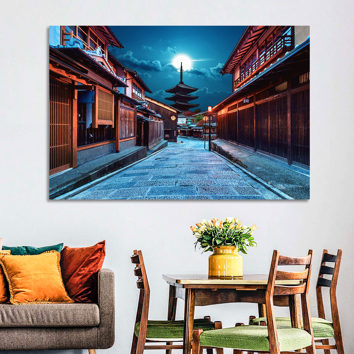 Moonlit Sannen Zaka Kyoto Wall Art in a room, landscape
