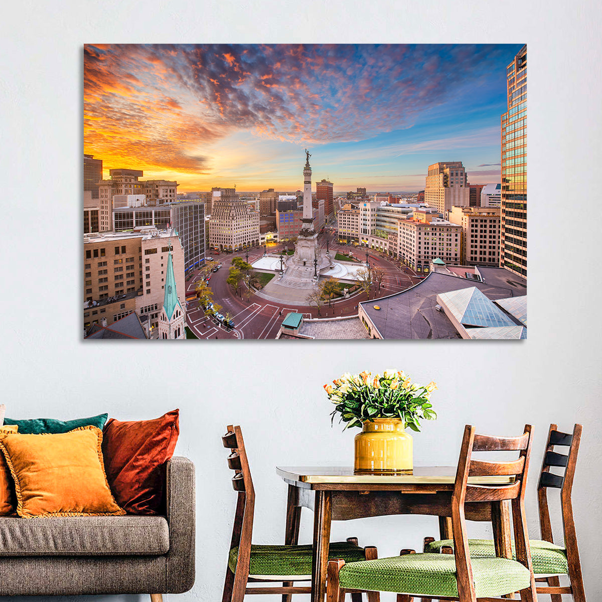 Indianapolis Monument Circle Wall Art in a room, landscape