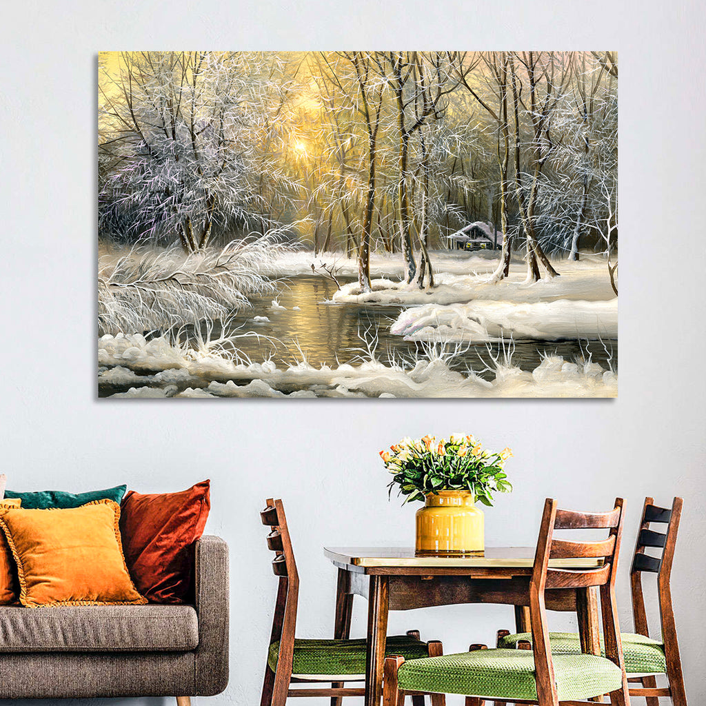 Sunlit Winter Cabin Wall Art