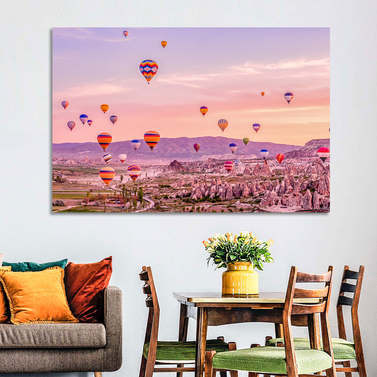 Cappadocia Hot Air Balloons Wall Art in a room, landscape