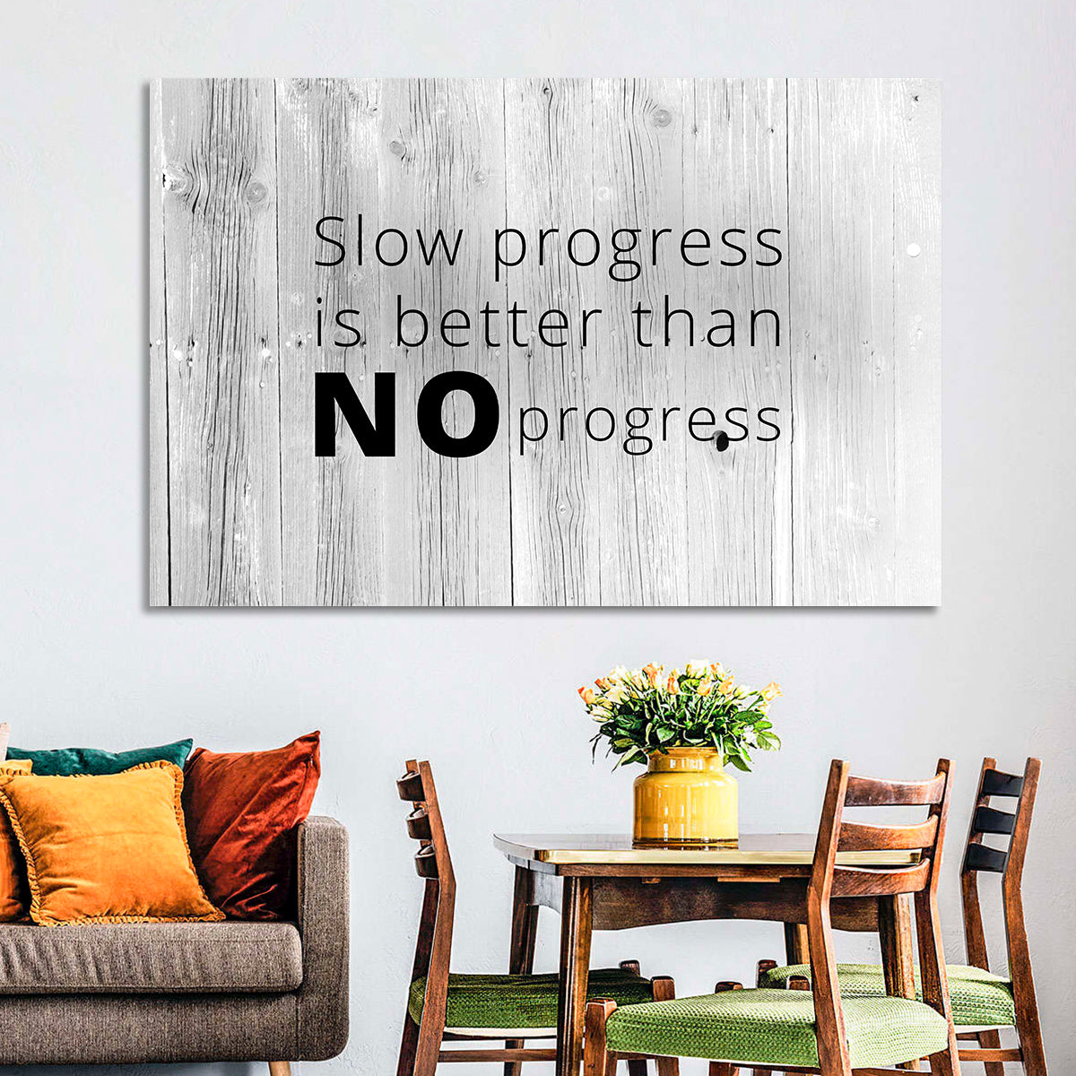 Slow Progress Better Than No Progress, Rustic Gray Wall Art