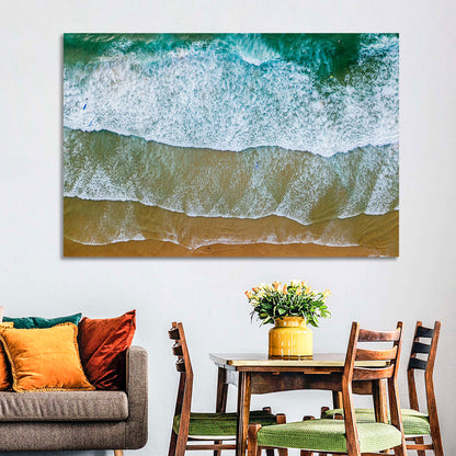 Aerial Teal Beach with Surfers Wall Art