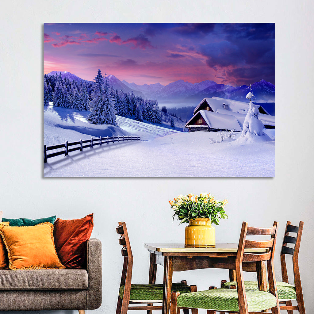 Snowy Mountain Cabin Wall Art