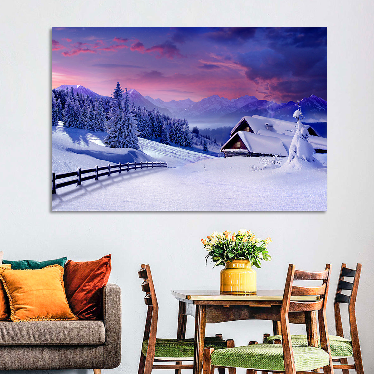 Snowy Mountain Cabin Wall Art