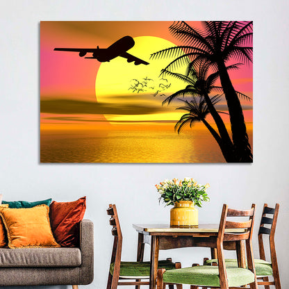 Wide-body Airplane Over Caribbean Dusk Wall Art