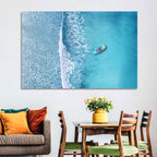 Lone Boat Over Turquoise Waves Wall Art