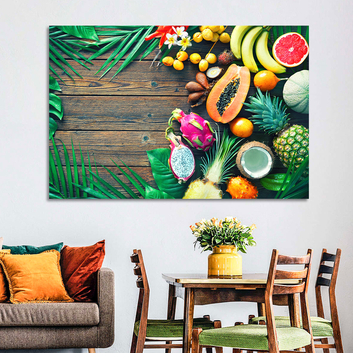 Tropical Fruit Still Life Wall Art in a room, landscape