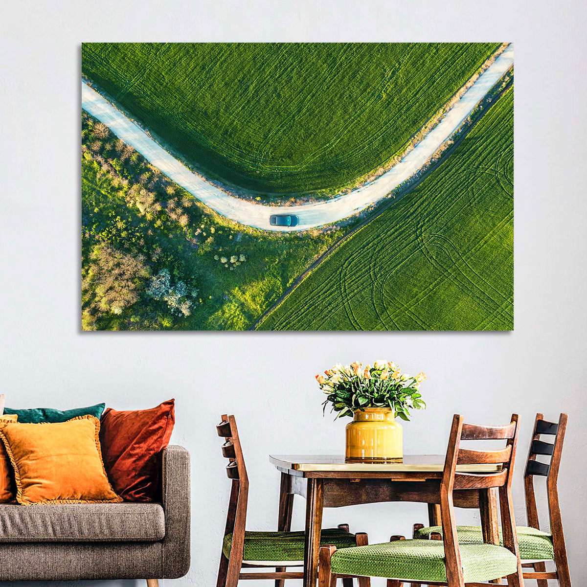 Aerial Farm Fields at Golden Hour Wall Art