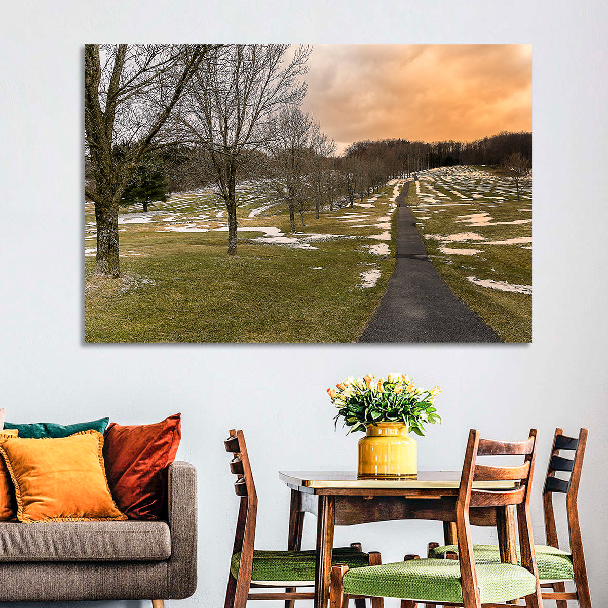 Roscoe Conkling Park Winter Path Wall Art in a room, landscape
