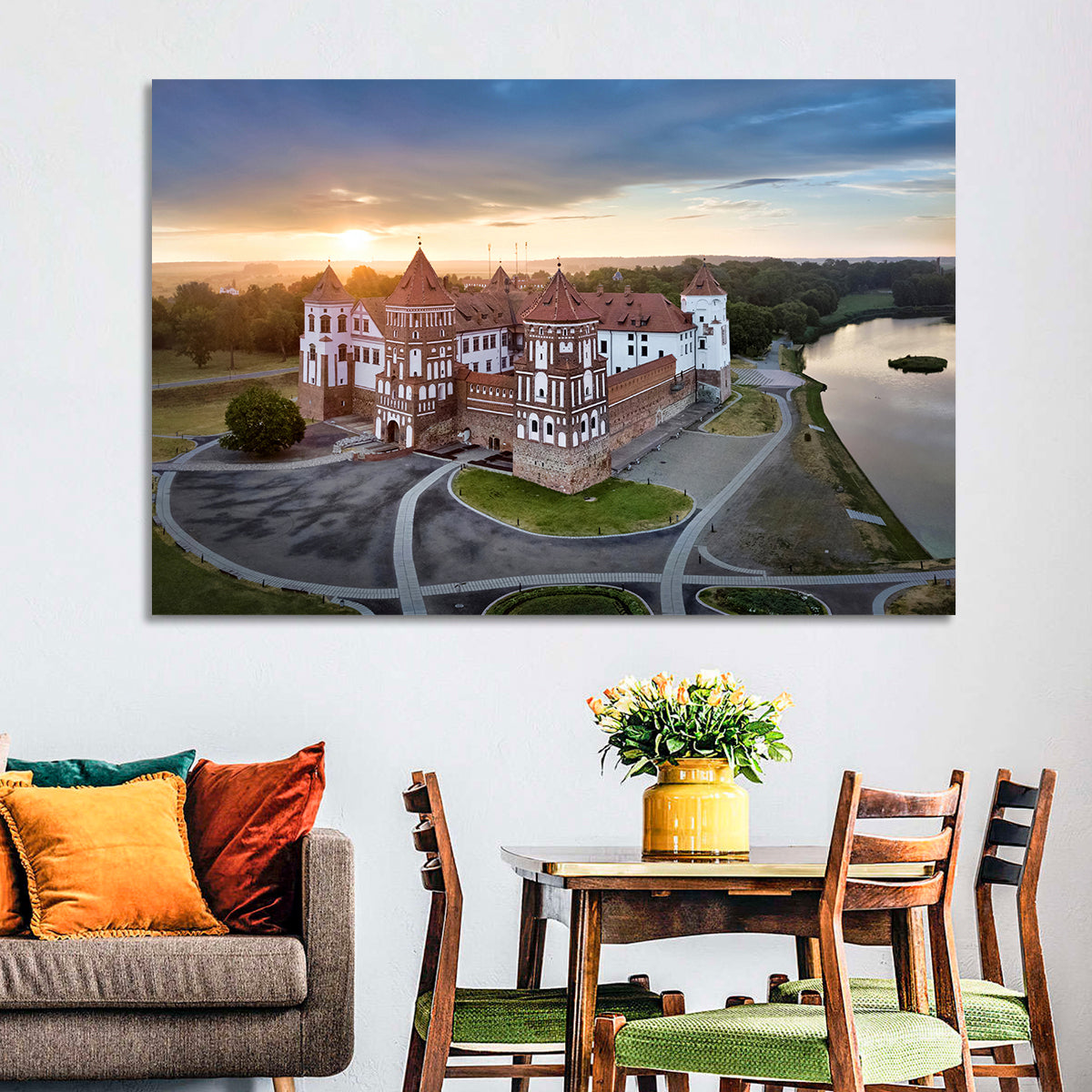 Mir Castle Sunrise Over Lake Wall Art