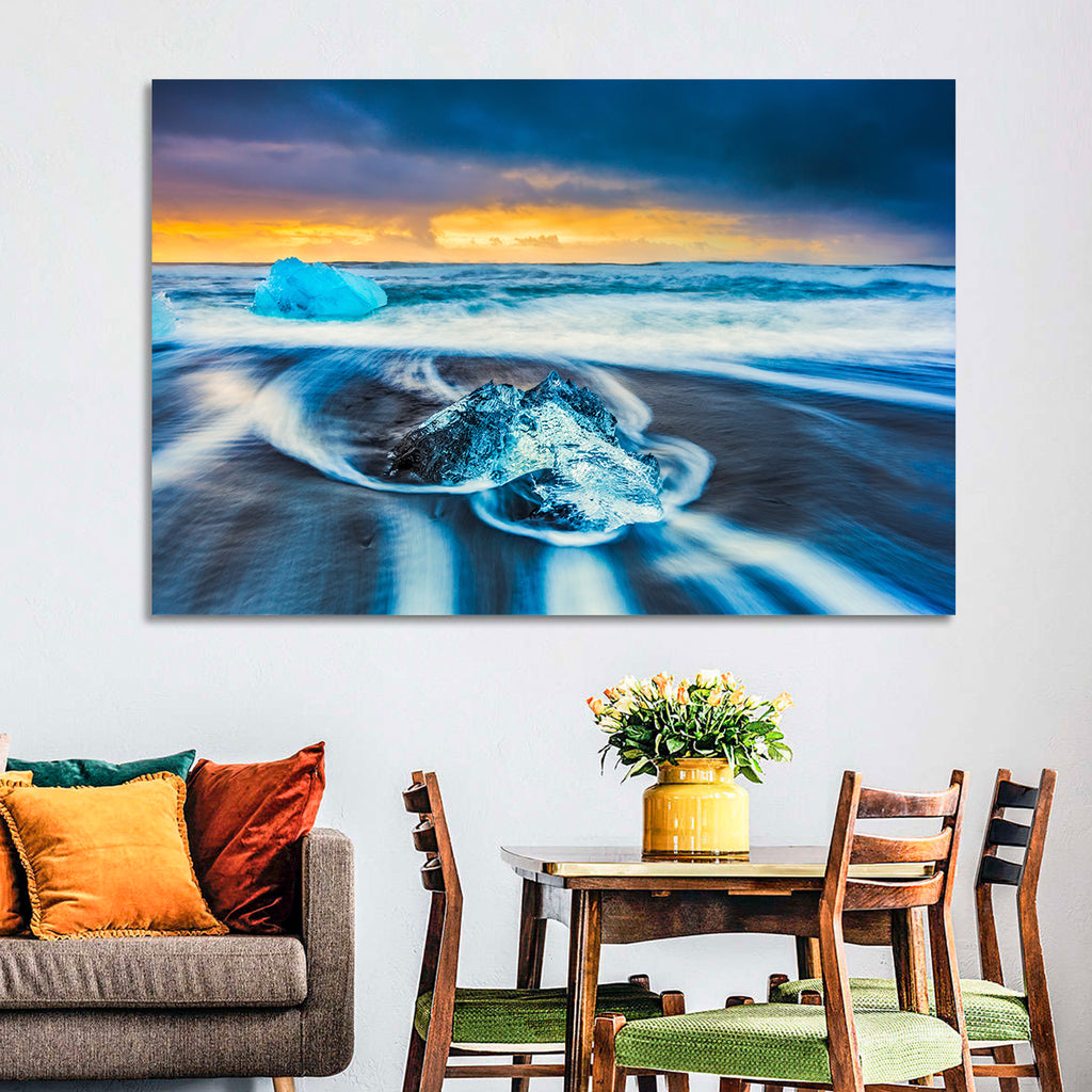 Diamond Beach Ice at Dusk Wall Art