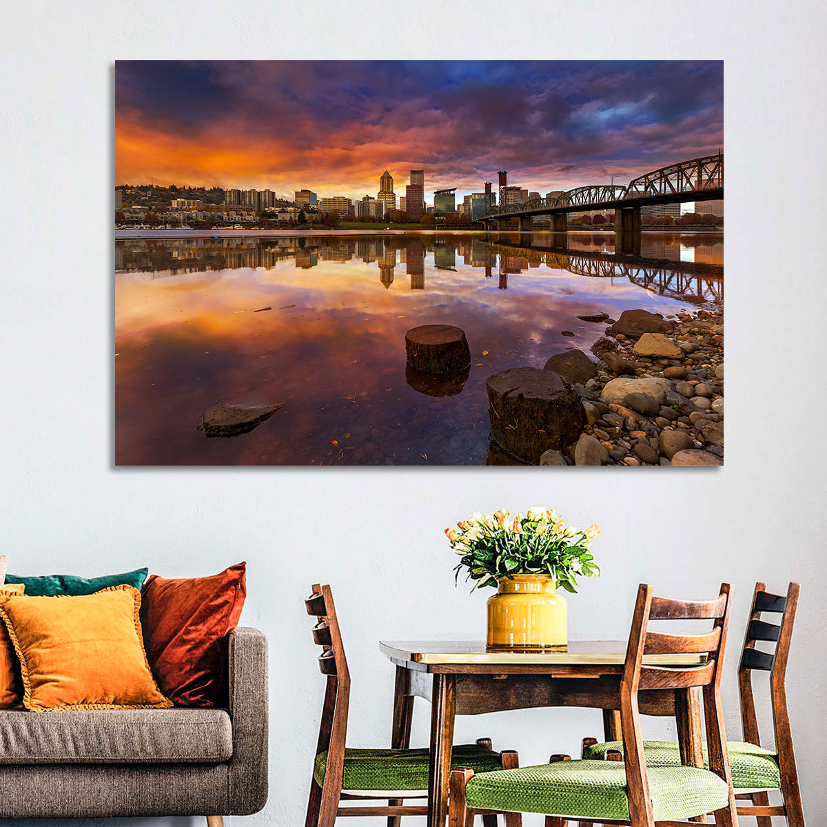 Portland Skyline at Sunset Wall Art
