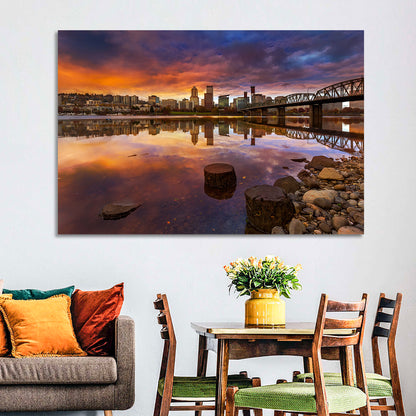 Portland Skyline at Sunset Wall Art