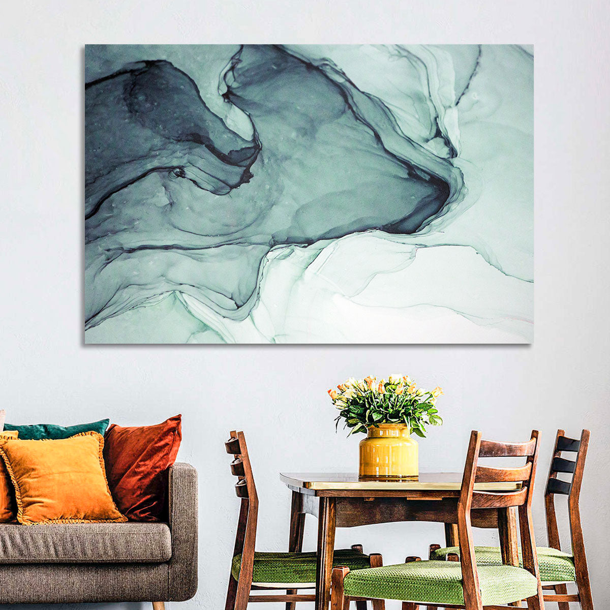 Shades of Gray Wall Art in a room, landscape