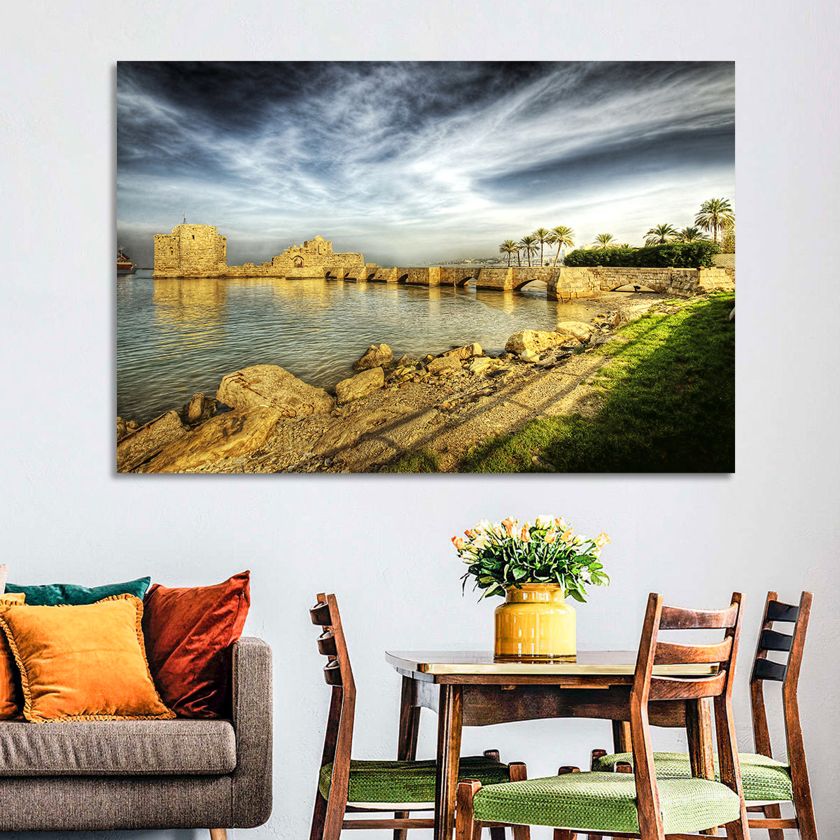 Sidon Sea Castle Wall Art in a room, landscape