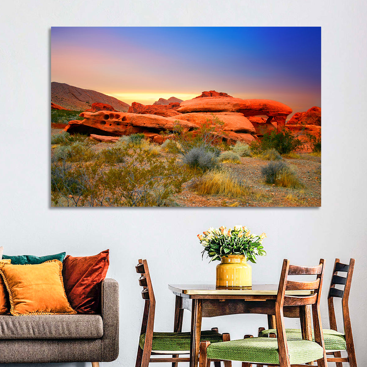 Red Rock Canyon Sunset Wall Art in a room, landscape