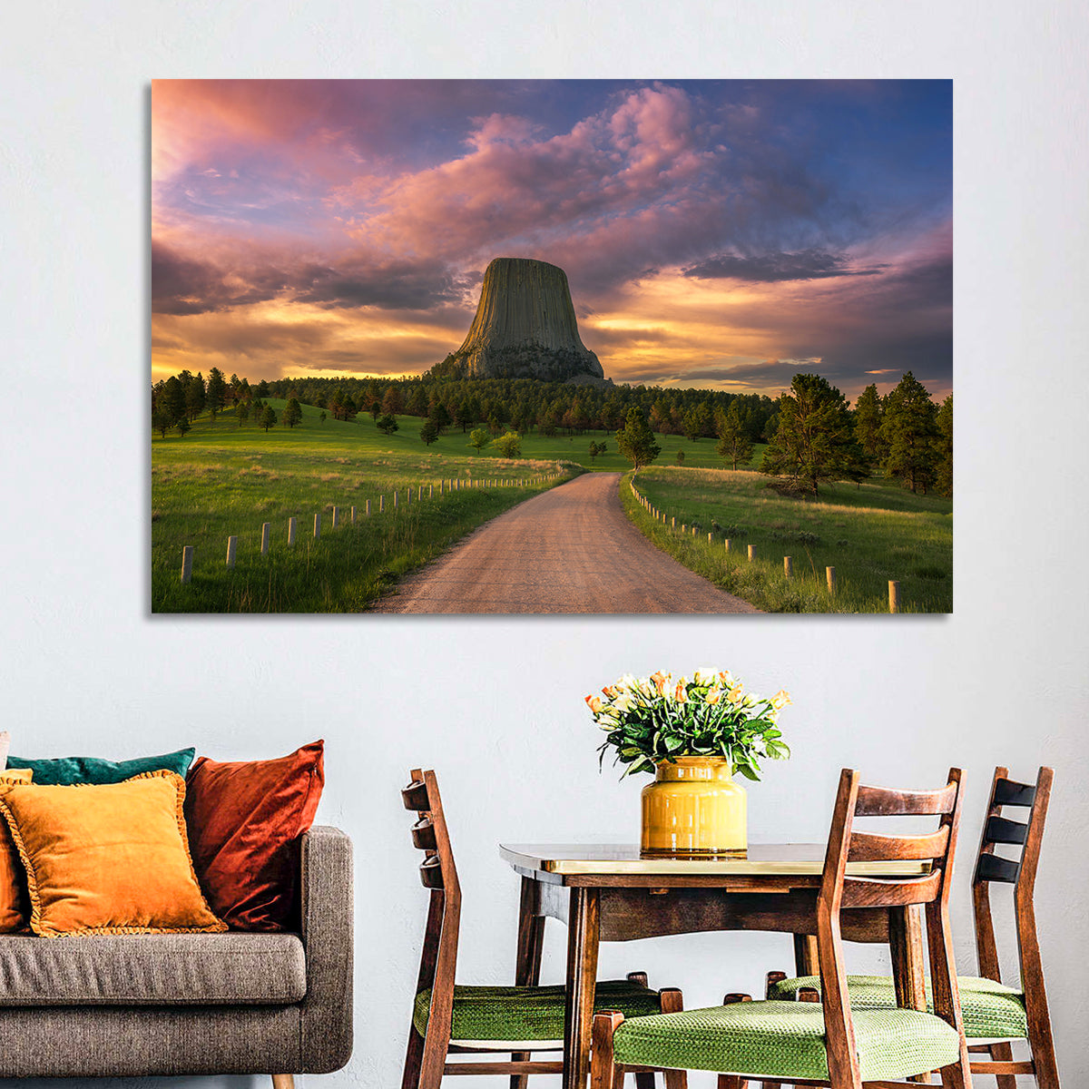 Devils Tower at Sunset Wall Art in a room, landscape