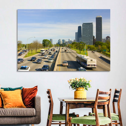 Chicago Expressway Toward Downtown Skyline Wall Art