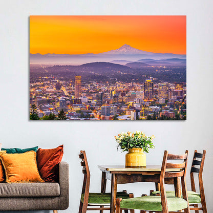 Mount Hood Over Portland Skyline Wall Art