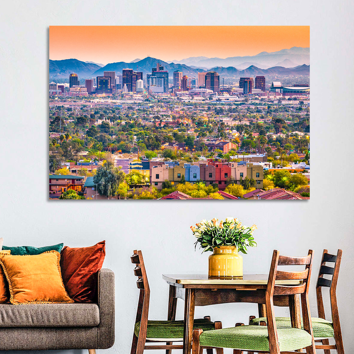 Phoenix Golden Hour Cityscape Wall Art in a room, landscape