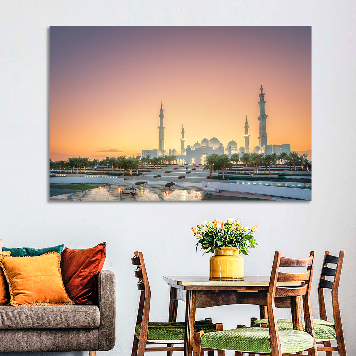 Sheikh Zayed Grand Mosque at Sunset Wall Art in a room, landscape