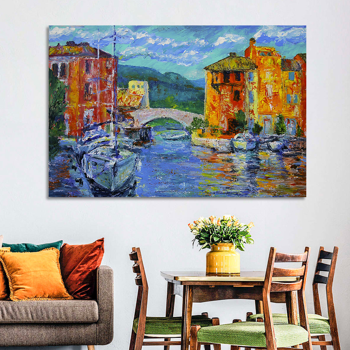 Port Grimaud Canal Scene Wall Art in a room, landscape