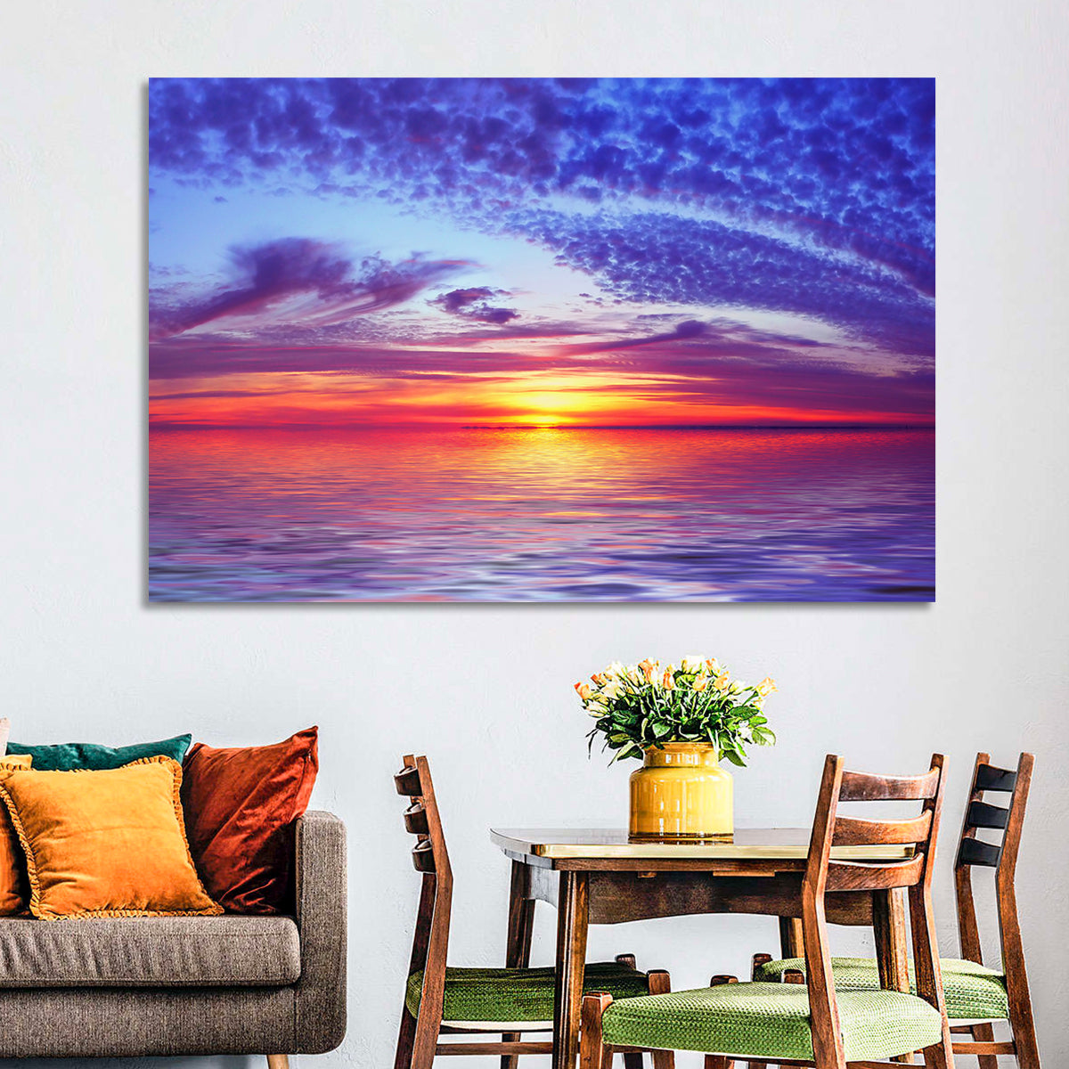 Bay Beach Sunset Wall Art in a room, landscape