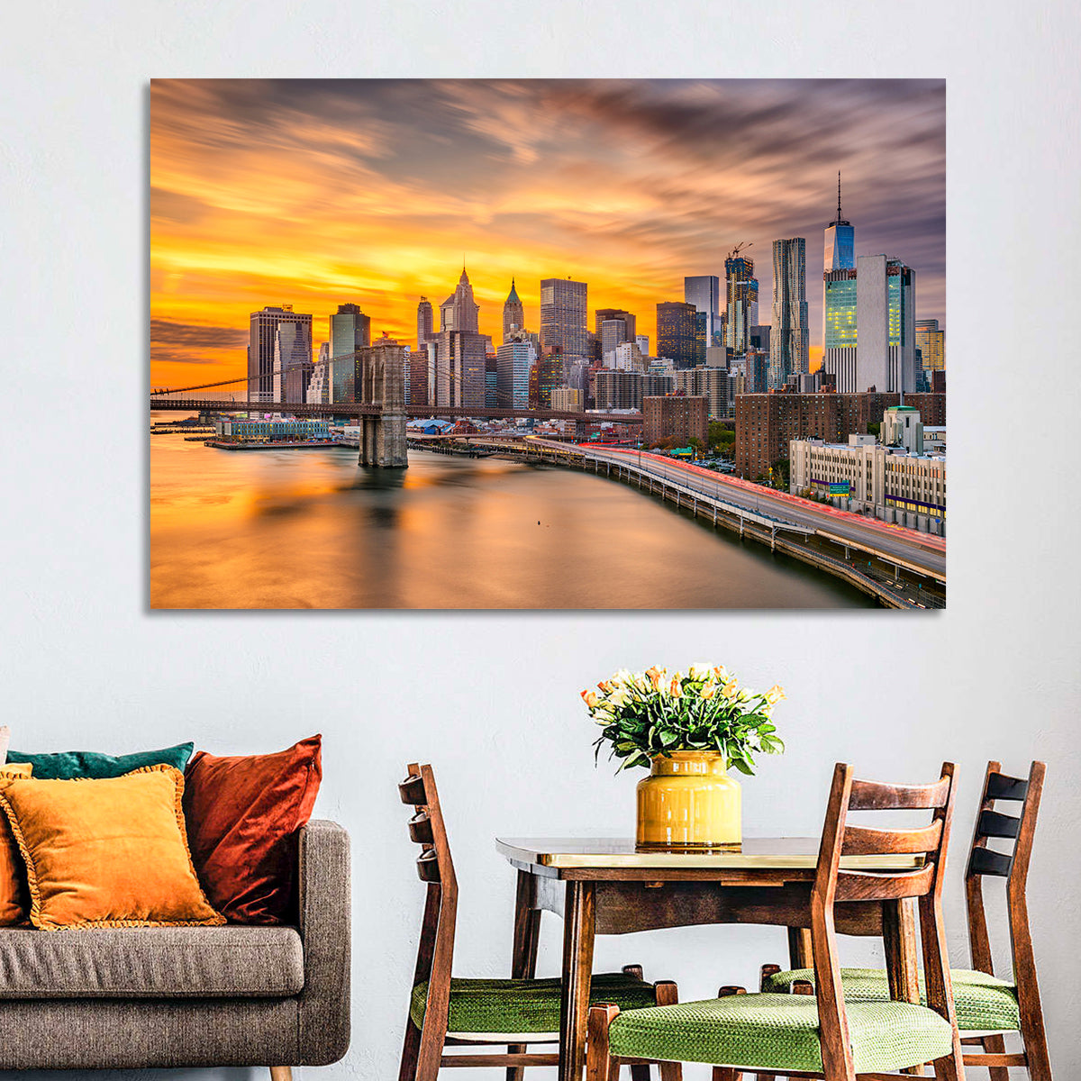 Lower Manhattan Skyline Wall Art in a room, landscape