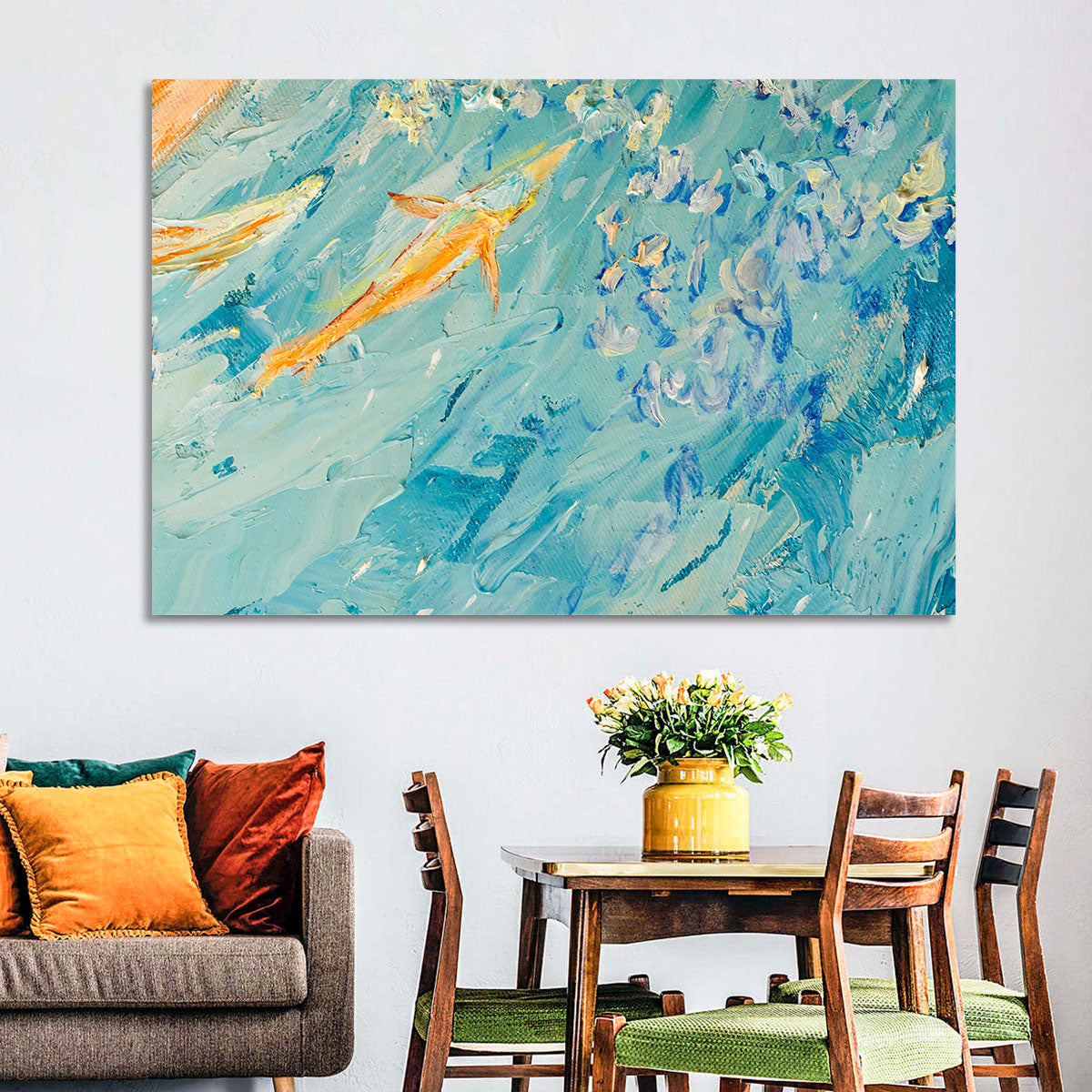 Koi in Blue Abstract Wall Art