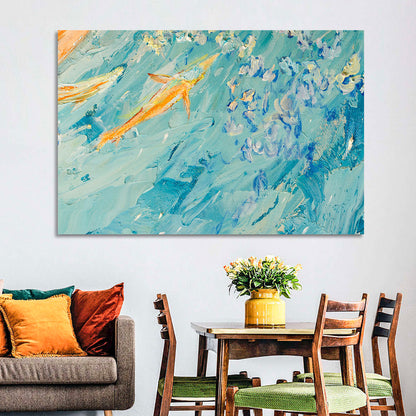 Koi in Blue Abstract Wall Art