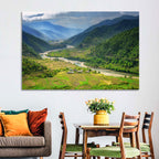 Punakha River Valley with Terraced Rice Fields Wall Art
